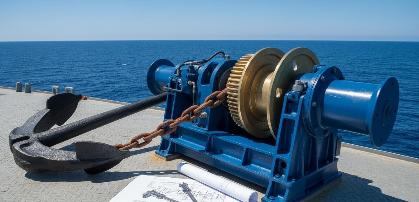 14_What are the key specifications to check before ordering a hydraulic anchor winch for a marine vessel