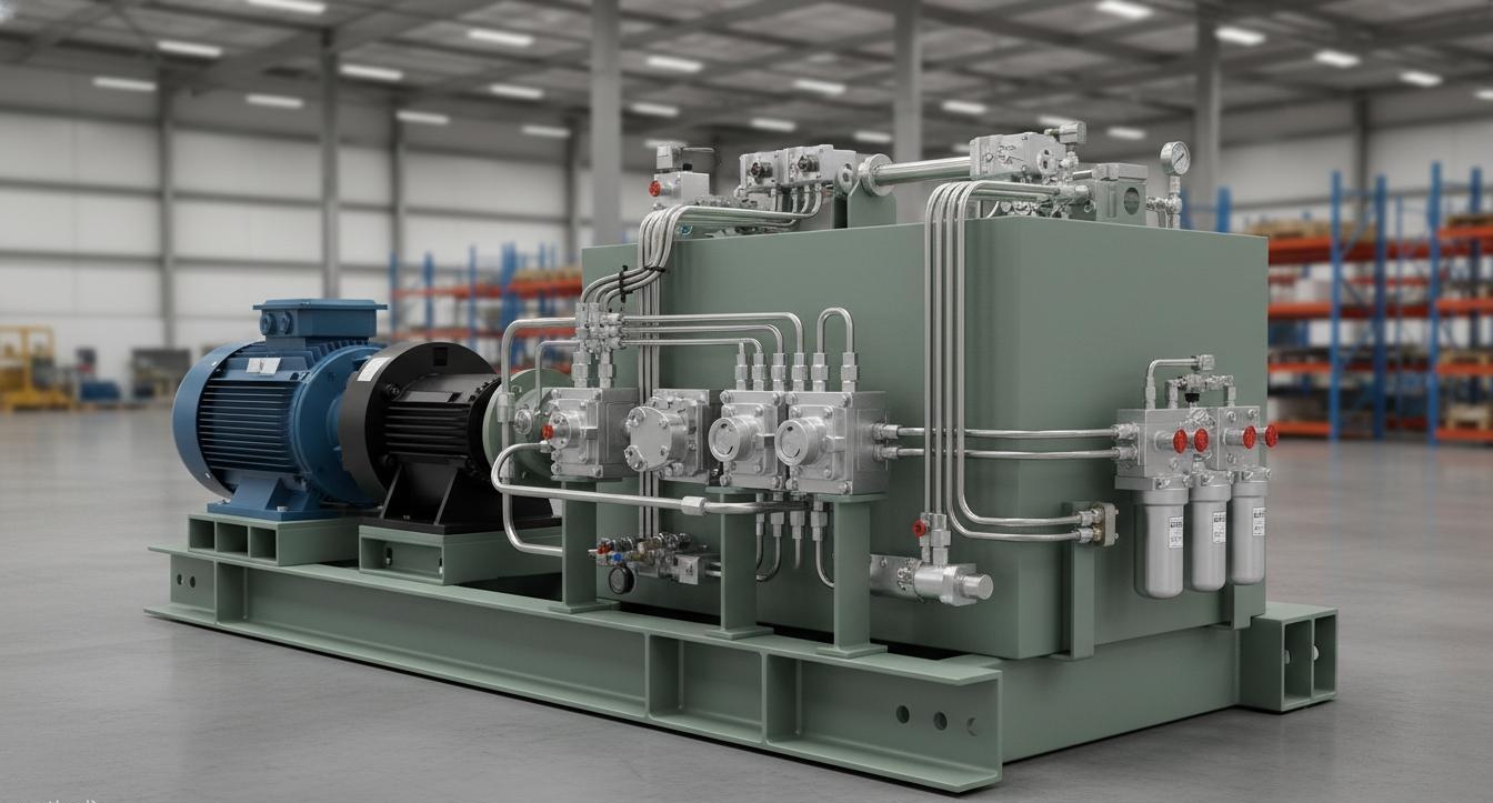 24-Hydraulic Power Pack Integration Combining Pumps Motors and Gearboxes into a Single Skid-Mounted Unit