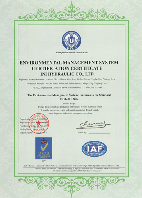 Certifikat for certificering af miljøledelsessystem
