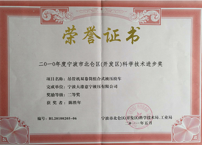 Premio al avance científico y tecnológico de Ningbo Beilun, 2010